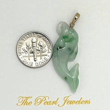 Load image into Gallery viewer, 14k Solid Yellow Gold Hand-Carved Dolphin Natural Jadeite Pendant Necklace
