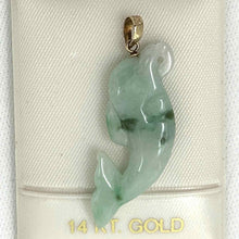 Load image into Gallery viewer, 14k Solid Yellow Gold Hand-Carved Dolphin Natural Jadeite Pendant Necklace