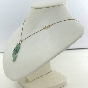 14k Solid Yellow Gold Hand-Carved Dolphin Natural Jadeite Pendant Necklace