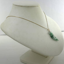Load image into Gallery viewer, 14k Solid Yellow Gold Hand-Carved Dolphin Natural Jadeite Pendant Necklace