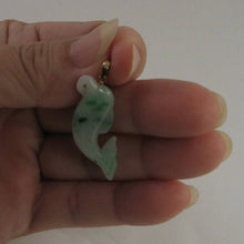 Load image into Gallery viewer, 14k Solid Yellow Gold Hand-Carved Dolphin Natural Jadeite Pendant Necklace