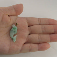 Load image into Gallery viewer, 14k Solid Yellow Gold Hand-Carved Dolphin Natural Jadeite Pendant Necklace