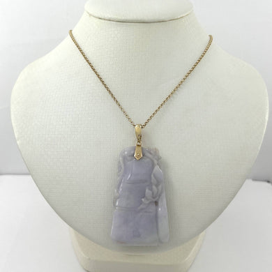14k Solid Yellow Gold Double-Sided Exquisite Carving Bamboo Jade Pendant Necklace