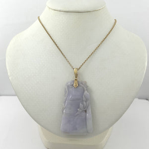14k Solid Yellow Gold Double-Sided Exquisite Carving Bamboo Jade Pendant Necklace