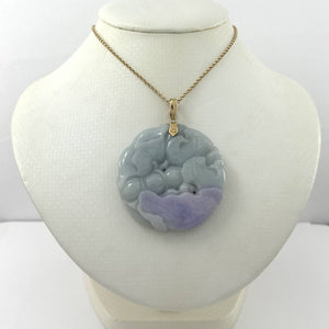 14k Solid Yellow Gold Double-Sided Exquisite Carving Carp & Lotus Jade Pendant Necklace