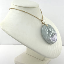 Load image into Gallery viewer, 14k Solid Yellow Gold Double-Sided Exquisite Carving Carp &amp; Lotus Jade Pendant Necklace