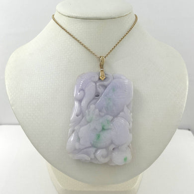 14k Solid Yellow Gold Double-Sided Exquisite Carving Jadeite Pendant Necklace