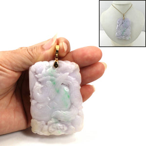 14k Solid Yellow Gold Double-Sided Exquisite Carving Jadeite Pendant Necklace