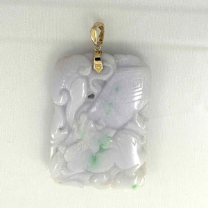 14k Solid Yellow Gold Double-Sided Exquisite Carving Jadeite Pendant Necklace