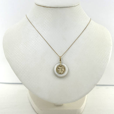 14k Solid Gold Dragon Mother of Pearl Donut Pendant