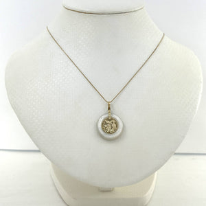 14k Solid Gold Dragon Mother of Pearl Donut Pendant