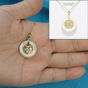 14k Solid Gold Dragon Mother of Pearl Donut Pendant