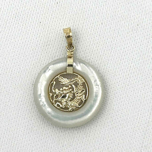 14k Solid Gold Dragon Mother of Pearl Donut Pendant