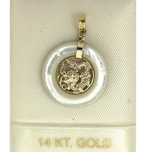14k Solid Gold Dragon Mother of Pearl Donut Pendant