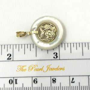 14k Solid Gold Dragon Mother of Pearl Donut Pendant