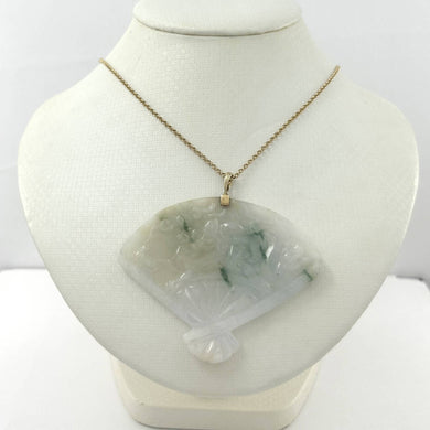 14k Yellow Gold Hand-Carved Fan Jadeite Pendant Necklace