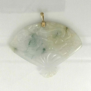 14k Yellow Gold Hand-Carved Fan Jadeite Pendant Necklace