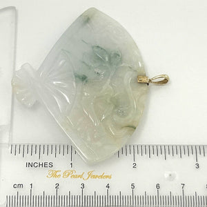 14k Yellow Gold Hand-Carved Fan Jadeite Pendant Necklace