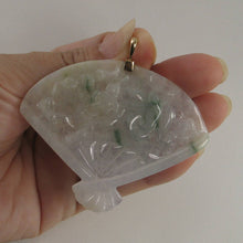 Load image into Gallery viewer, 14k Yellow Gold Hand-Carved Fan Jadeite Pendant Necklace