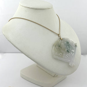14k Yellow Gold Hand-Carved Fan Jadeite Pendant Necklace