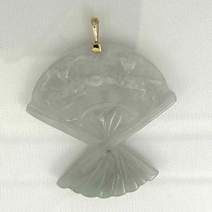 14k Yellow Gold Hand-Carved Fan Jadeite Pendant