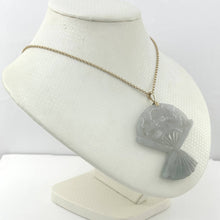 Load image into Gallery viewer, 14k Yellow Gold Hand-Carved Fan Jadeite Pendant