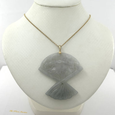 14k Yellow Gold Hand-Carved Fan Jadeite Pendant