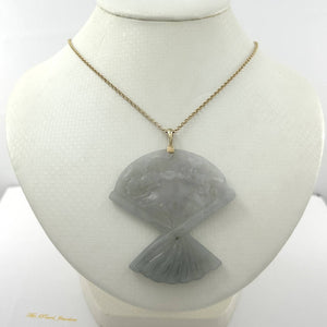 14k Yellow Gold Hand-Carved Fan Jadeite Pendant