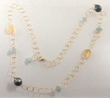 Load image into Gallery viewer, 14k Gold-Filled &amp; 13mm Black Tahitian Pearl Necklace with Citrine &amp; Aquamarine