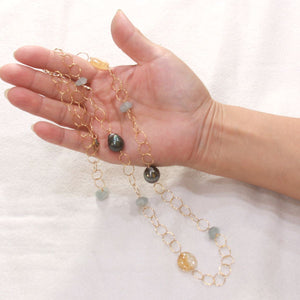 14k Gold-Filled & 13mm Black Tahitian Pearl Necklace with Citrine & Aquamarine