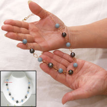Load image into Gallery viewer, 14k Gold-Filled Five Black Tahitian Pearls &amp; Aquamarine Beads Necklace