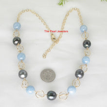 Load image into Gallery viewer, 14k Gold-Filled Five Black Tahitian Pearls &amp; Aquamarine Beads Necklace