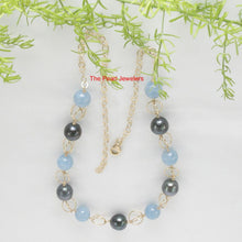 Load image into Gallery viewer, 14k Gold-Filled Five Black Tahitian Pearls &amp; Aquamarine Beads Necklace