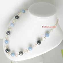 Load image into Gallery viewer, 14k Gold-Filled Five Black Tahitian Pearls &amp; Aquamarine Beads Necklace
