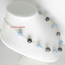 Load image into Gallery viewer, 14k Gold-Filled Five Black Tahitian Pearls &amp; Aquamarine Beads Necklace