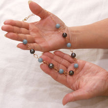 Load image into Gallery viewer, 14k Gold-Filled Five Black Tahitian Pearls &amp; Aquamarine Beads Necklace
