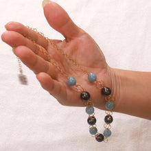 Load image into Gallery viewer, 14k Gold-Filled Five Black Tahitian Pearls &amp; Aquamarine Beads Necklace