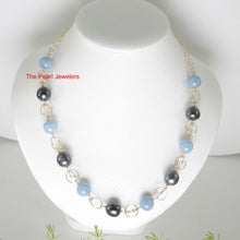Load image into Gallery viewer, 14k Gold-Filled Five Black Tahitian Pearls &amp; Aquamarine Beads Necklace