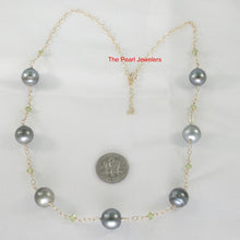 Load image into Gallery viewer, 14k Gold-Filled Seven Black Tahitian Pearls &amp; Peridot Necklace