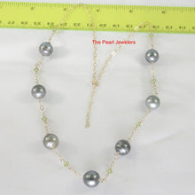 Load image into Gallery viewer, 14k Gold-Filled Seven Black Tahitian Pearls &amp; Peridot Necklace