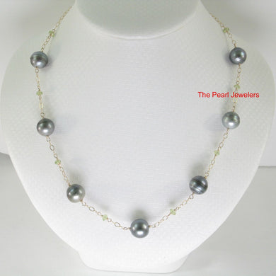 14k Gold-Filled Seven Black Tahitian Pearls & Peridot Necklace