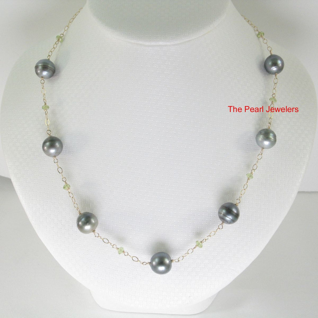 14k Gold-Filled Seven Black Tahitian Pearls & Peridot Necklace