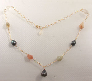 14k Gold-Filled Rutilated Quartz & Three Baroque Tahitian Pearls Necklace