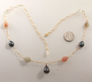 14k Gold-Filled Rutilated Quartz & Three Baroque Tahitian Pearls Necklace