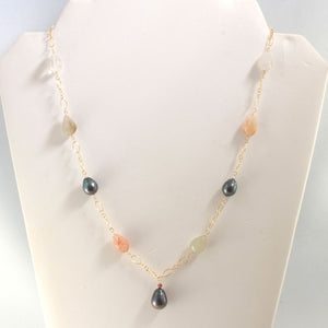 14k Gold-Filled Rutilated Quartz & Three Baroque Tahitian Pearls Necklace