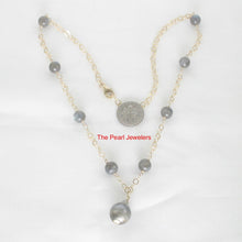 Load image into Gallery viewer, 14k Gold-Filled Labradorite &amp; Black Tahitian Pearl Handcrafted Necklace