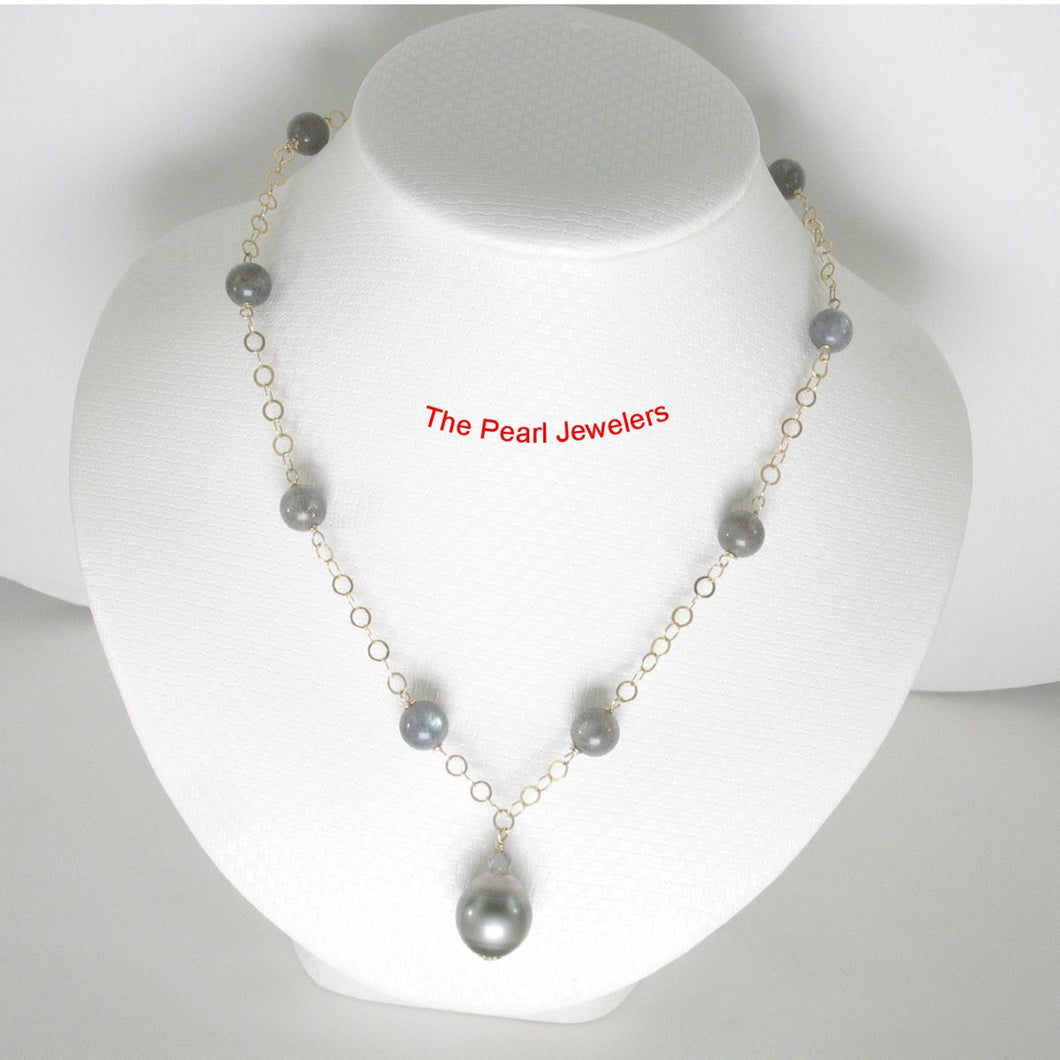 14k Gold-Filled Labradorite & Black Tahitian Pearl Handcrafted Necklace