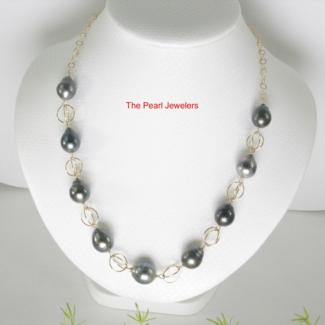 14k Gold-Filled Nine Black Tahitian Pearl Handcrafted Necklace