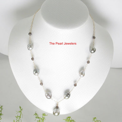 14k Gold-Filled Seven Baroque Gray Tahitian Pearls & Smoky Quartz Necklace