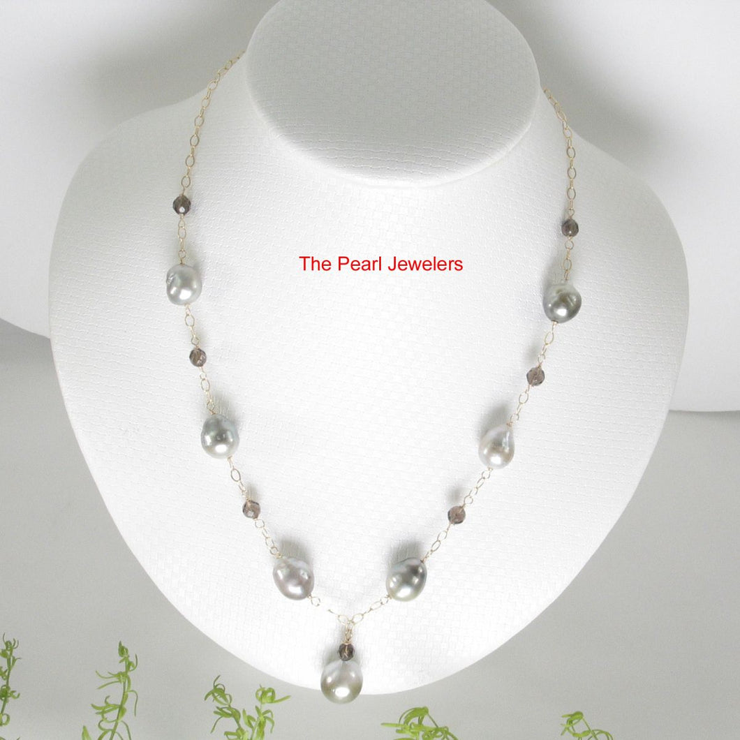 14k Gold-Filled Seven Baroque Gray Tahitian Pearls & Smoky Quartz Necklace